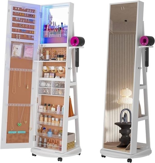 HNEBC 360° rotating jewelry cabinet with mirror, lockable, folding makeup stand. - Image 3