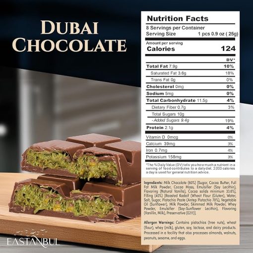 Eastanbul Dubai Pistachio Chocolate Bar, Knafeh, 7oz, Gift Box - Image 5