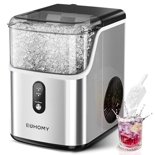 EUHOMY ice machine, self-cleaning design, suitable for home/office use.